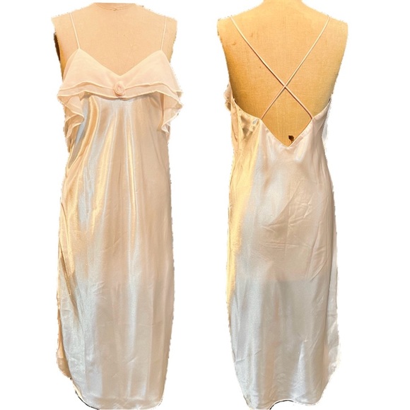 Vintage Other - VINTAGE 80s pastel pink maxi nightgown ruffle floral coquette lingerie Victorian